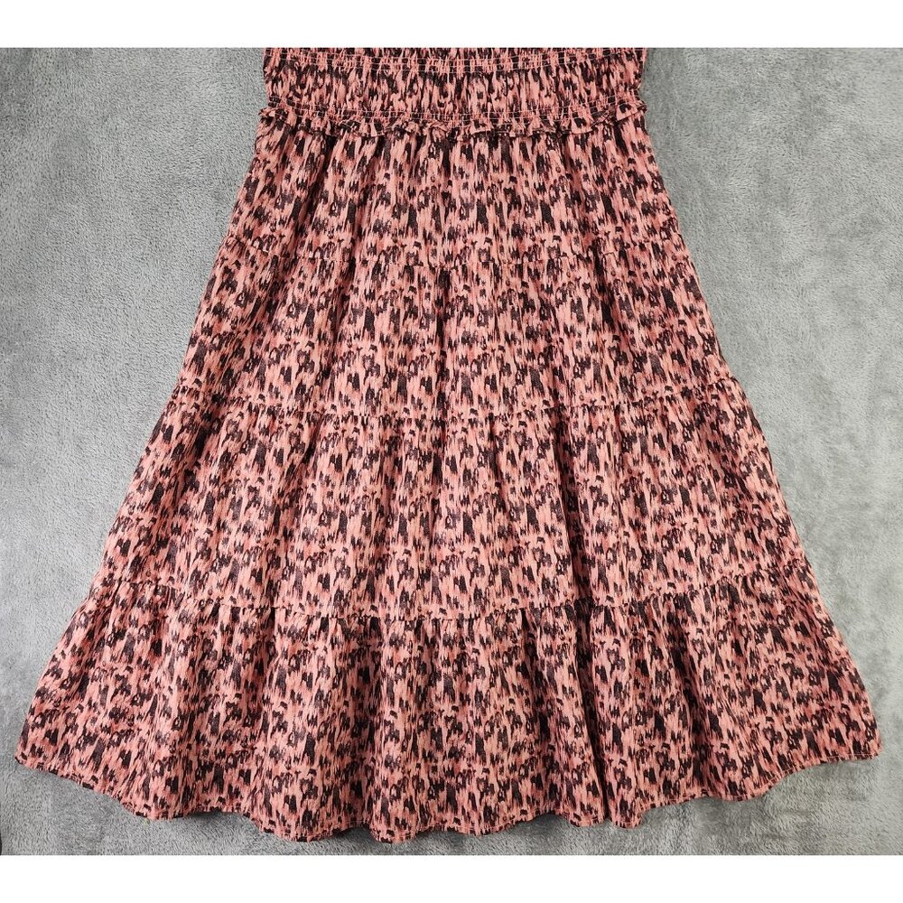 BeachLunchLounge Dress Womens Large Pink Black Smocked Sleeveless Tiered Midi - Picture 7 of 9